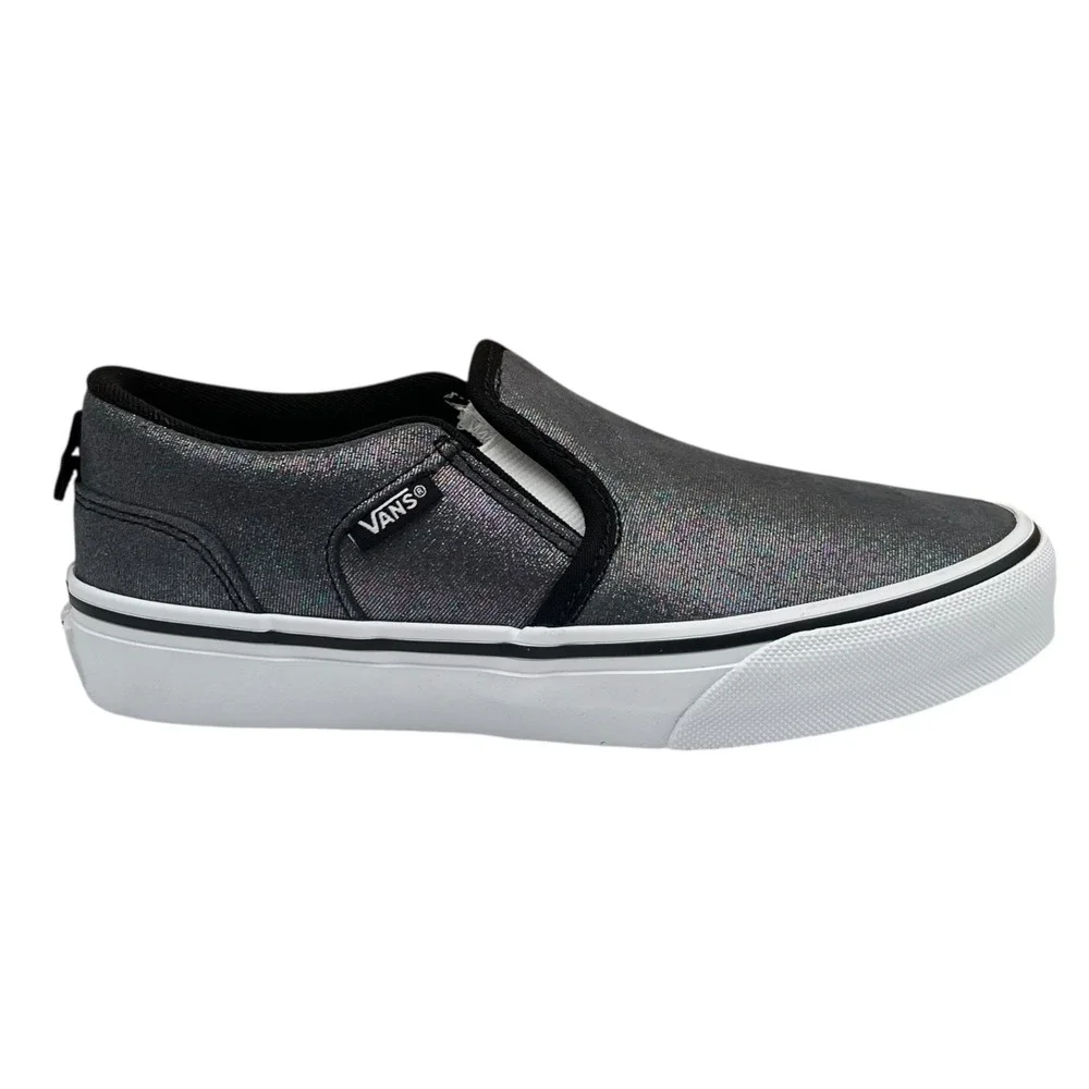 Vans Youth Girls Asher Slip On Casual Shoes Size 4 Shimmer Black Gray Sneakers